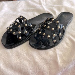 Vince Camuto black slides with gold studs. Size 8. Worn once.